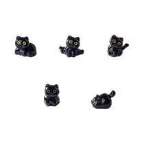 Conjunto De 5 Estatuetas De Gato Preto Em Resina Miniatura Decorações De Mesa De Gatinhos Fofos
