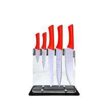 Conjunto De 5 Facas Gourmet Inox Com Suporte Em Acrílico Conjunto De 5 Facas Gourmet Inox Com Suporte Em Acrílico