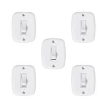 Conjunto de 5 Interruptores de 1 Tecla Simples com Placa 4x2 Branco Pluzie