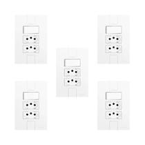 Conjunto de 5 Interruptores de 1 Tecla Simples e 2 Tomadas 2p+t 20a , Modular, com Placa 4x2