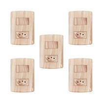Conjunto de 5 Interruptores de 1 Tecla Simples e Tomada 2p+t 20a , Modular, com Placa 4x2 e Suporte
