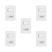Conjunto de 5 Interruptores de 1 Tecla Simples e Tomada 2p+t 20a , Modular, com Placa 4x2 e Suporte
