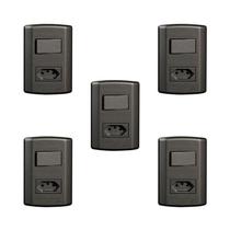 Conjunto de 5 Interruptores de 1 Tecla Simples e Tomada 2p+t 20a , Modular, com Placa 4x2 e Suporte