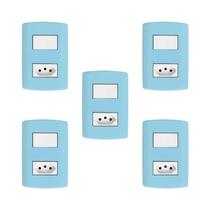 Conjunto de 5 Interruptores de 1 Tecla Simples e Tomada 2p+t 20a , Modular, com Placa 4x2 e Suporte