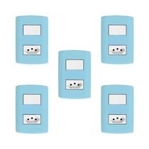Conjunto de 5 Interruptores de 1 Tecla Simples e Tomada 2p+t 20a , Modular, com Placa 4x2 e Suporte