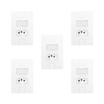 Conjunto de 5 Interruptores de 1 Tecla Simples e Tomada 2p+t 20a , Modular, com Placa 4x2 Conjunto de 5 Interruptores de 1 Tecla Simples e Tomada 2p+t 20a , Modular, com Placa 4x2