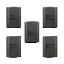 Conjunto de 5 Interruptores de 1 Tecla Simples, Modular, com Placa 4x2 e Suporte Cinza