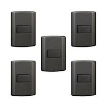 Conjunto de 5 Interruptores de 1 Tecla Simples, Modular, com Placa 4x2 e Suporte Cinza Pluzie