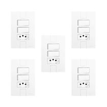 Conjunto de 5 Interruptores de 2 Teclas Simples e Tomada 2p+t 20a , Modular, com Placa 4x2 Conjunto de 5 Interruptores de 2 Teclas Simples e Tomada 2p+t 20a , Modular, com Placa 4x2