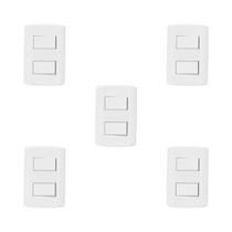 Conjunto de 5 Interruptores de 2 Teclas Simples, Modular, com Placa 4x2 e Suporte Conjunto de 5 Interruptores de 2 Teclas Simples, Modular, com Placa 4x2 e Suporte