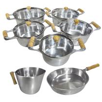 Conjunto De 5 Panelas Alumínio Fundido Grosso Tampa De Vidro Com Frigideira E Canecão