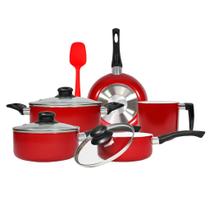 Conjunto de 5 Panelas Antiaderente Cerâmica Com Espátula Silicone Vermelha Conjunto de 5 Panelas Antiaderente Cerâmica Com Espátula Silicone Vermelha