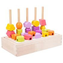 Conjunto de 5 peças Bead Stacking Toy de madeira para crianças. Color & Shape Learn