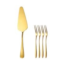 Conjunto De 5 Peças De Faca E Garfo Para Bolo Em Aço Inoxidável, Divisor De Sobremesas, Pizza E