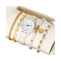 Conjunto De 5 Peças De Joias Criativas Para Meninas: Relógio De Pulso Artesanal, Pulseira,