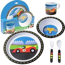 Conjunto de 5 peças para refeições para crianças Bentology Racecar Plate Bowl Cup