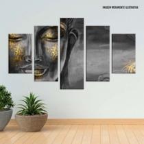 Conjunto de 5 placas Decorativas Buda Cinza e Dourado