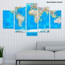 Conjunto de 5 placas Decorativas em Mapa Mundi Azul