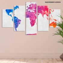 Conjunto de 5 placas Decorativas em Mapa Mundi Colors