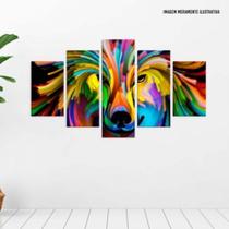 Conjunto de 5 placas Decorativas Lobo Abstrato Colorido Conjunto de 5 placas Decorativas Lobo Abstrato Colorido