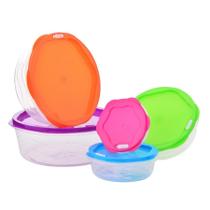 Conjunto de 5 Potes 13x16x20x23x27Cm com Tampa Colorida