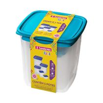 Conjunto de 5 Potes-7 litros+4,5 litros+1,7 litros+800 ml+200ml-Plástico-Cor Azul-SANREMO