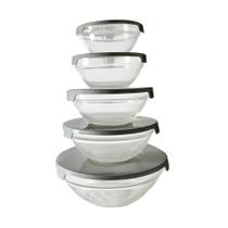 Conjunto De 5 Potes Bowls Tigelas De Vidro Com Tampa - AD