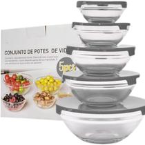Conjunto de 5 potes de vidro com tampa de plástico hermética - BUDAMIX Conjunto de 5 potes de vidro com tampa de plástico hermética - BUDAMIX