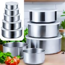 Conjunto De 5 Potes Em Aço Inox Com Tampa Vedação Hermética Tamanhos Compactos Top Conjunto De 5 Potes Em Aço Inox Com Tampa Vedação Hermética Tamanhos Compactos Top