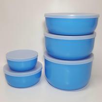 Conjunto de 5 potes plásticos com tampas - Fábrica de Utilidades - Azul