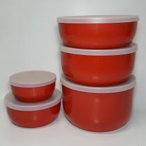 Conjunto de 5 potes plásticos com tampas - Fábrica de Utilidades - Vermelho - Fabrica De Utilidades - OU