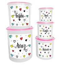 Conjunto de 5 Potes Redondos Porta Mantimentos Ideal para Cozinha