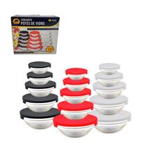 Conjunto de 5 Potes Vidro Redondo C/ Tampa Trava Mantimento