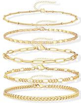 Conjunto de 5 Pulseiras Ajustáveis Gokeey Banhadas a Ouro 14K Conjunto de 5 Pulseiras Ajustáveis Gokeey Banhadas a Ouro 14K