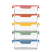 Conjunto de 5 Recipientes de Vidro Ello Color Lock para Preparo de Refeições - 5 Xícaras Cada Conjunto de 5 Recipientes de Vidro Ello Color Lock para Preparo de Refeições - 5 Xícaras Cada