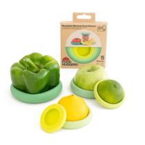 Conjunto de 5 unidades de poupadores de alimentos de silicone reutilizáveis Food Huggers, verde sálvia Conjunto de 5 unidades de poupadores de alimentos de silicone reutilizáveis Food Huggers, verde sálvia