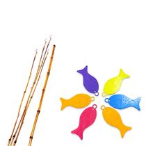 Conjunto De 5 Varinhas De Pesca Bambu C/ 10 Peixinhos Pescaria Arraiá Conjunto De 5 Varinhas De Pesca Bambu C/ 10 Peixinhos Pescaria Arraiá
