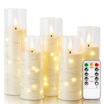 Conjunto de 5 velas LED sem chama Homemory com controle remoto e temporizador Conjunto de 5 velas LED sem chama Homemory com controle remoto e temporizador