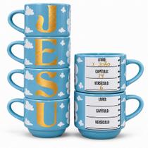 Conjunto de 5 xícaras empilháveis de porcelana para café e chá. Ideal para presente Jesus Versículos Bíblicos Conjunto de 5 xícaras empilháveis de porcelana para café e chá. Ideal para presente Jesus Versículos Bíblicos