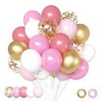 Conjunto de 50 Balões de Confete Rosa e Dourado AIOZX - 30cm com Fitas