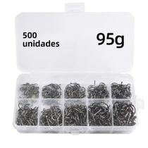 Conjunto de 500 Ganchos de Pesca Farpados de Aço Carbono Alto (3-12#) - Água Salgada
