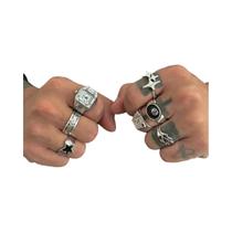 Conjunto De 6 Anéis Ajustáveis De Dedo Aberto Masculinos Estilo Punk Hip Hop Prata Com Joias
