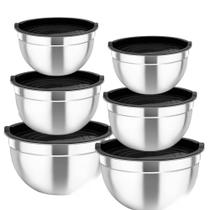 Conjunto de 6 Bowls Tigelas de Inox com Tampa Plástica Kit