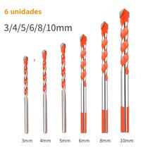 Conjunto de 6 Brocas de Carboneto para Telha, Vidro, Madeira, Concreto e Metal (3-10mm)