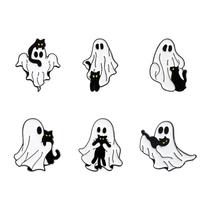 Conjunto de 6 broches Halloween Ghost and Black Cat Alloy