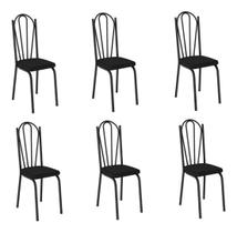 Conjunto de 6 Cadeiras 121 Para Sala de Jantar e Cozinha - Preto Fosco - Assento Preto - Walmir Móveis