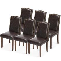 Conjunto de 6 cadeiras de jantar DUMOS em couro PU marrom moderno Conjunto de 6 cadeiras de jantar DUMOS em couro PU marrom moderno