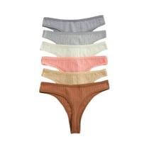 Conjunto De 6 Calcinhas G-String De Algodão Com Cintura Baixa Para Mulheres, Cores Sólidas, Sexy,
