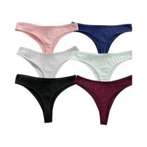 Conjunto De 6 Calcinhas G-String Sexy De Algodão Para Mulheres Em Cores Sólidas