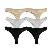 Conjunto De 6 Calcinhas G-String Sexy De Algodão Para Mulheres Em Cores Sólidas